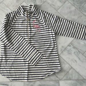 Lilly Pulitzer Navy and White Striped Pullover with Pink Flamingo